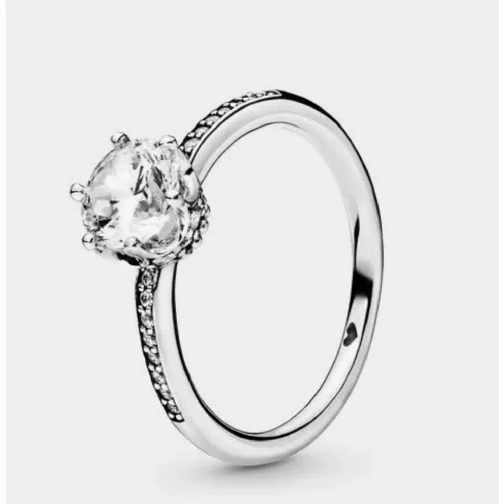 Pandora Clear Sparkling Crown Solitaire Ring Size 6.5-7